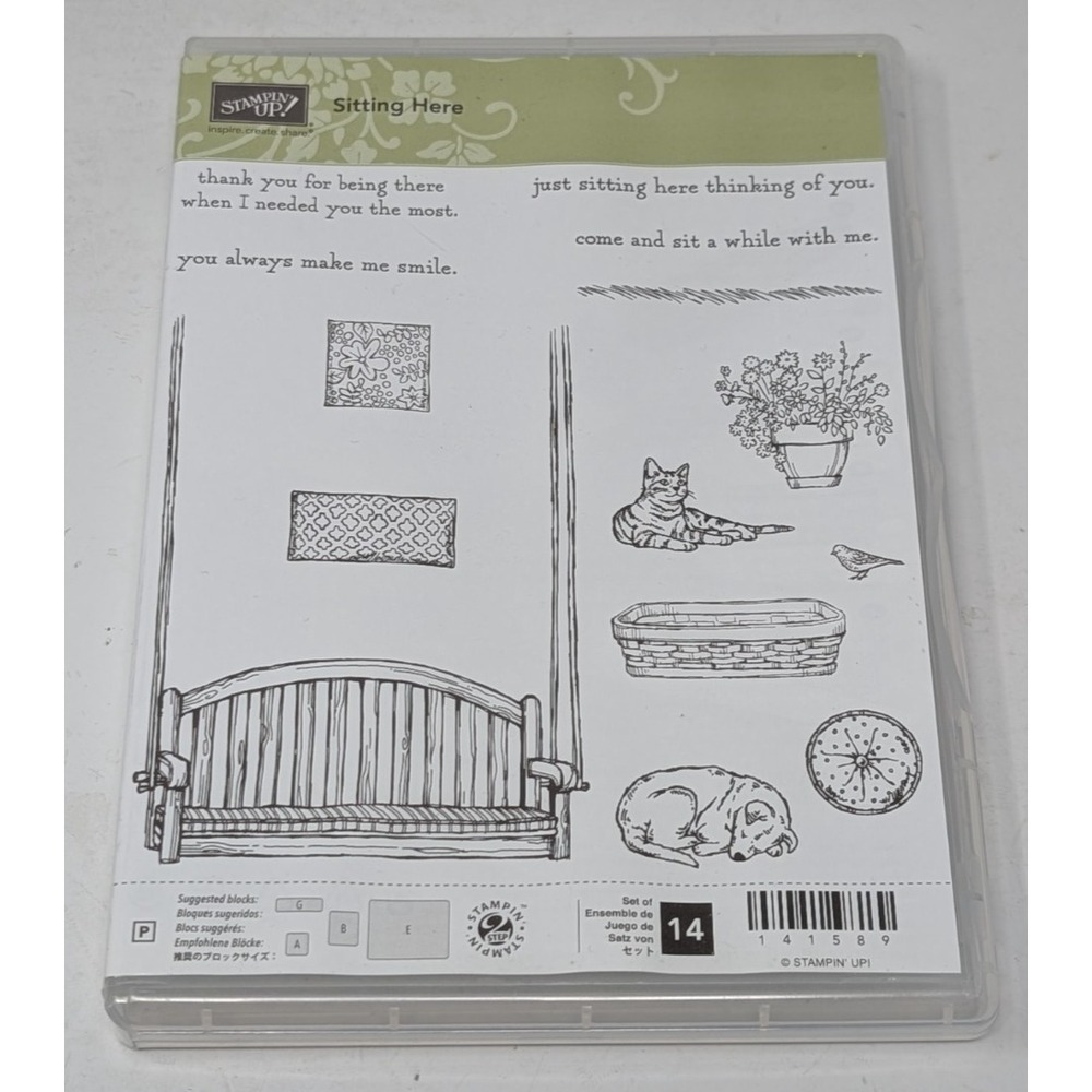 Stampin Up Sitting Here Cat Dog Porch Swing Bird Thinking Of You Rubber Stamps‎